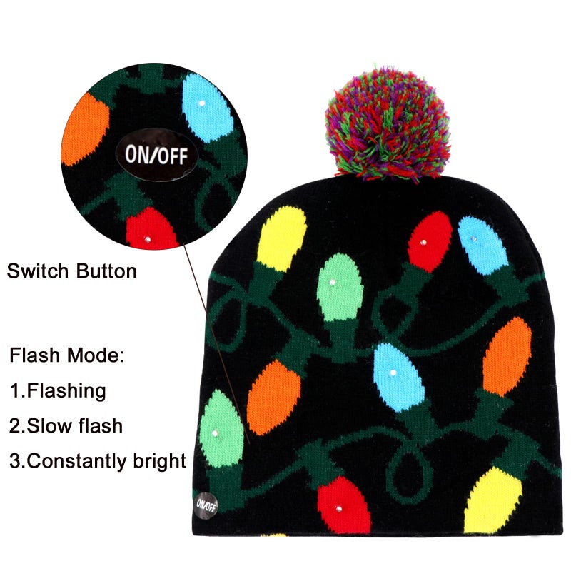 OurWarm LED Christmas Beanie Light up Christmas Hats, Knit Hats with 6 Colorful LED Lights, Unisex Winter Snow Hat Sweater Ugly Holiday Hat Party Beanie Cap Black - Image 2